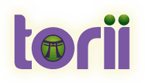 Logo of torri Noodle Bar in purple and green text.