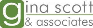 Logo for gina scott & associates written in green and grey text.