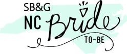 Light blue picture of the state of NC with black text across "SB&G NC Bride to Be"