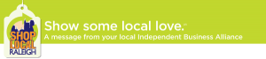 $20 on the 20th! 1 Shop local retail tag logo with green rectangle background and white text "Show some local love." and "A message from your local Independent Business Alliance"