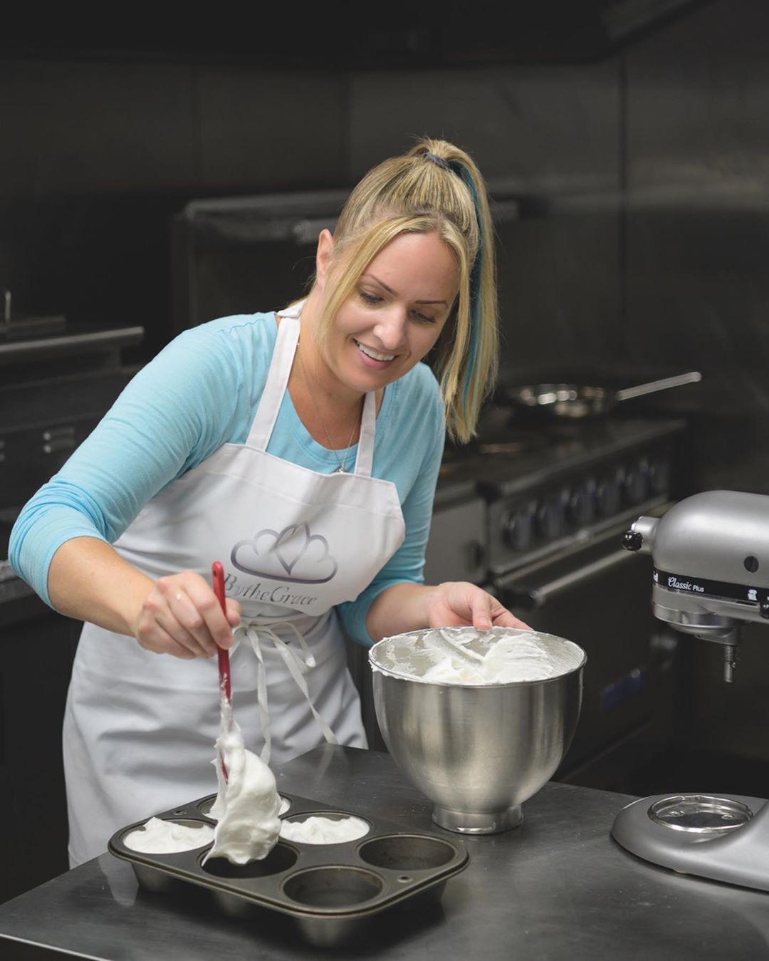 BytheGrace owner, Heather Stallings, cooking up their famous AngelCakes