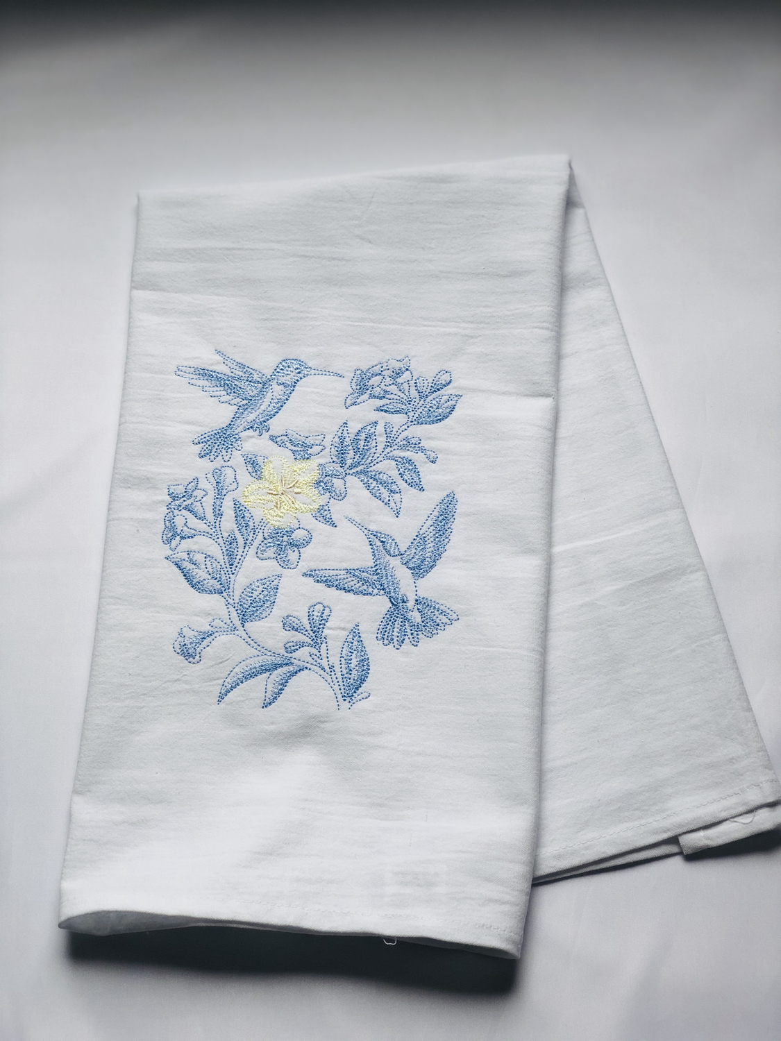 Hummingbirds embroidered dish towel flour sack towel tea towel machine embroidery