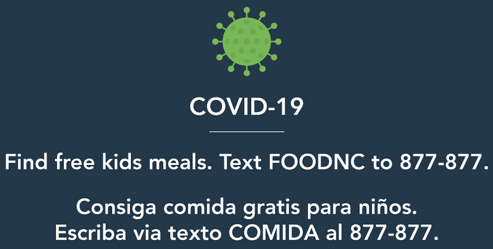 Text FOODNC to find free kids meals