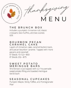The Cupcake Shoppe Thanksgiving Menu