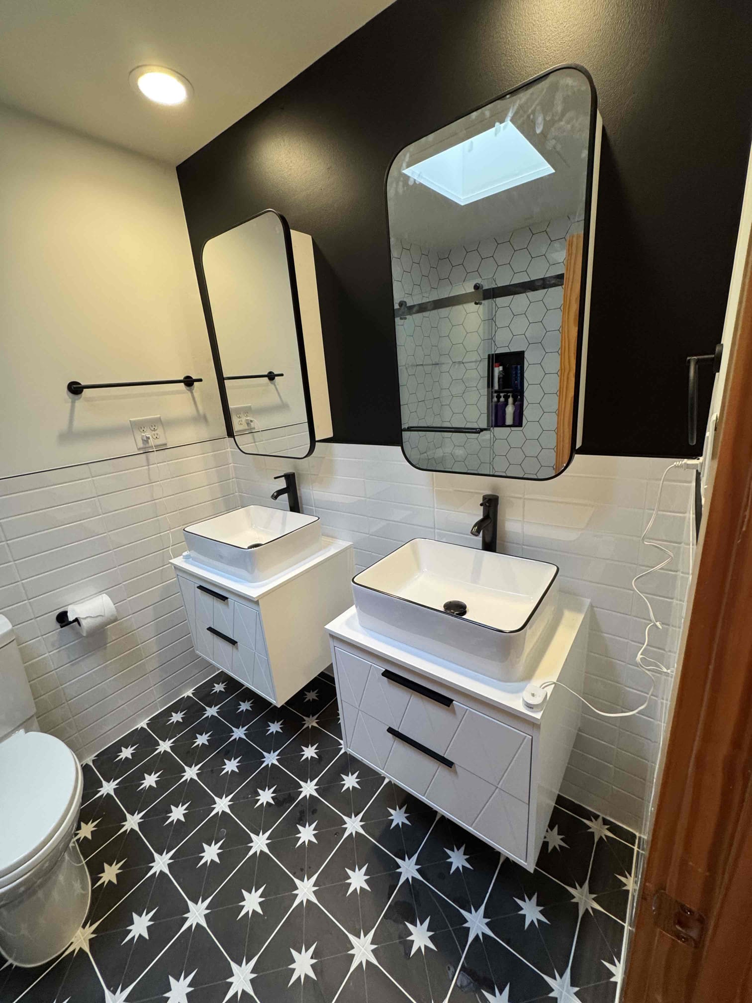 29731107 Chapel Hill bathroom project new tile modern vanities and full room paint