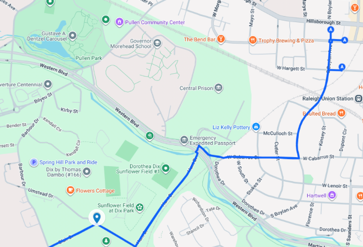 Walking to Dix Park from Downtown