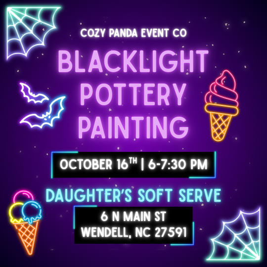 Blacklight Pottery Painting with Cozy Panda — Arts & culture in Blacklight Pottery Painting with Cozy Panda · Wendell, North Carolina